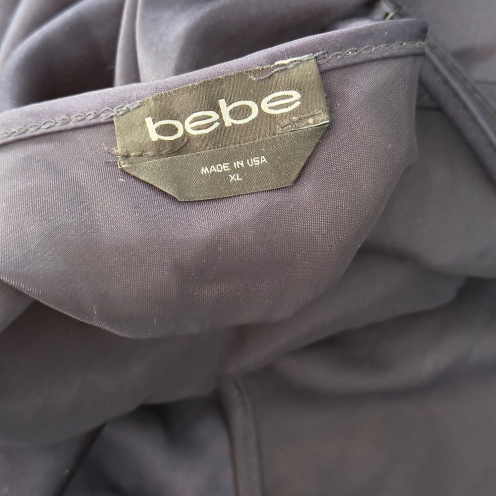 bebe Navy Satin Cowl Midi Slip Dress - Picture 9 of 12